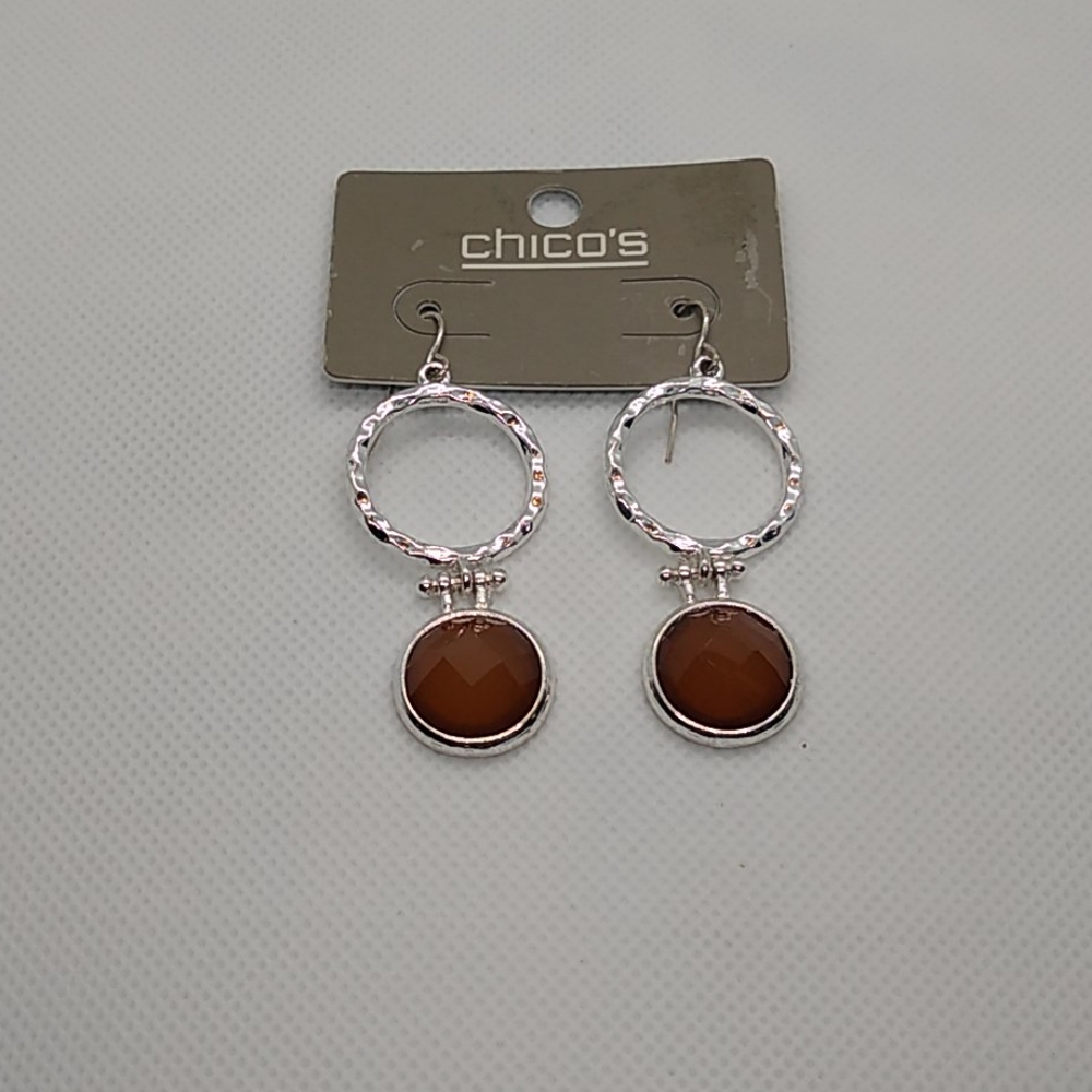 Chico's silver hammered hoop earring brownstone